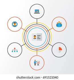 Job Flat Icons Set. Collection Of Pie Bar, Group, Diagram And Other Elements. Also Includes Symbols Such As Developer, Chart, Business.