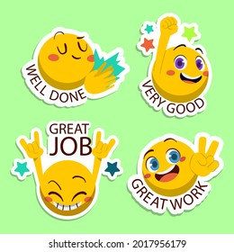 Job and great job stickers logo. School reward, encouragement sign, stamp. Student icon. Success, congrats, excellent work label. Awesome homework, well done. Educational kids design. Vector art. 