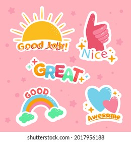 Job and great job stickers logo. School reward, encouragement sign, stamp. Student icon. Success, congrats, excellent work label. Awesome homework, well done. Educational kids design. Vector art. 