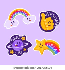 Job and great job stickers logo. School reward, encouragement sign, stamp. Student icon. Success, congrats, excellent work label. Awesome homework, well done. Educational kids design. Vector art. 