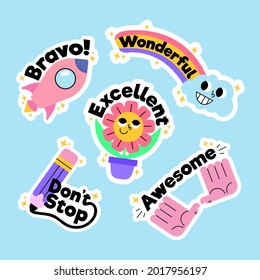 Job and great job stickers logo. School reward, encouragement sign, stamp. Student icon. Success, congrats, excellent work label. Awesome homework, well done. Educational kids design. Vector art. 