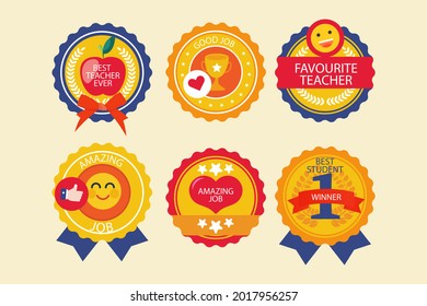 Job and great job stickers logo. School reward, encouragement sign, stamp. Student icon. Success, congrats, excellent work label. Awesome homework, well done. Educational kids design. Vector art. 