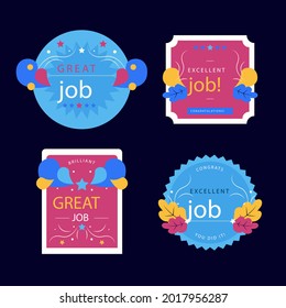 Job and great job stickers logo. School reward, encouragement sign, stamp. Student icon. Success, congrats, excellent work label. Awesome homework, well done. Educational kids design. Vector art. 