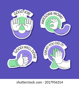 Job and great job stickers logo. School reward, encouragement sign, stamp. Student icon. Success, congrats, excellent work label. Awesome homework, well done. Educational kids design. Vector art. 