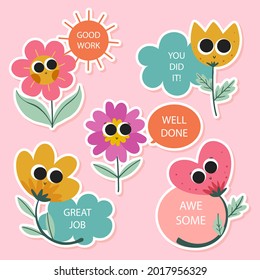 Job and great job stickers logo. School reward, encouragement sign, stamp. Student icon. Success, congrats, excellent work label. Awesome homework, well done. Educational kids design. Vector art. 