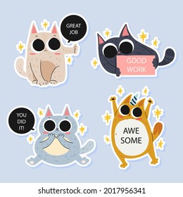 Job and great job stickers logo. School reward, encouragement sign, stamp. Student icon. Success, congrats, excellent work label. Awesome homework, well done. Educational kids design. Vector art. 