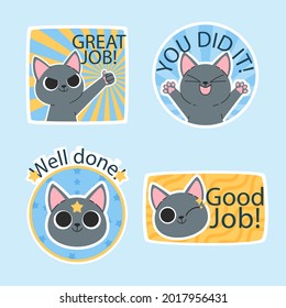 Job and great job stickers logo. School reward, encouragement sign, stamp. Student icon. Success, congrats, excellent work label. Awesome homework, well done. Educational kids design. Vector art. 