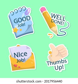 Job and great job stickers logo. School reward, encouragement sign, stamp. Student icon. Success, congrats, excellent work label. Awesome homework, well done. Educational kids design. Vector art. 