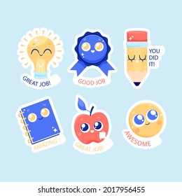 Job and great job stickers logo. School reward, encouragement sign, stamp. Student icon. Success, congrats, excellent work label. Awesome homework, well done. Educational kids design. Vector art. 