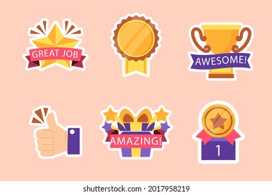 Job and great job stickers logo. School reward, encouragement sign, stamp. Student icon. Success, congrats, excellent work label. Awesome homework, well done. Educational kids design. Vector art. 