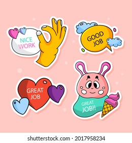 Job and great job stickers logo. School reward, encouragement sign, stamp. Student icon. Success, congrats, excellent work label. Awesome homework, well done. Educational kids design. Vector art. 