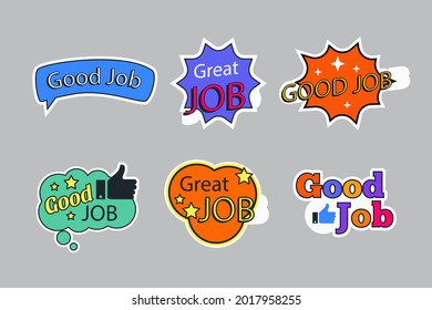 Job and great job stickers logo. School reward, encouragement sign, stamp. Student icon. Success, congrats, excellent work label. Awesome homework, well done. Educational kids design. Vector art. 