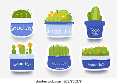 Job and great job stickers logo. School reward, encouragement sign, stamp. Student icon. Success, congrats, excellent work label. Awesome homework, well done. Educational kids design. Vector art. 