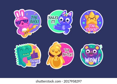 Job and great job stickers logo. School reward, encouragement sign, stamp. Student icon. Success, congrats, excellent work label. Awesome homework, well done. Educational kids design. Vector art. 