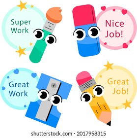 Job and great job stickers logo. School reward, encouragement sign, stamp. Student icon. Success, congrats, excellent work label. Awesome homework, well done. Educational kids design. Vector art. 