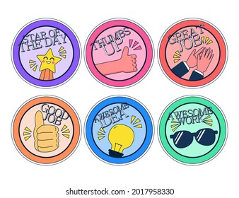 Job and great job stickers logo. School reward, encouragement sign, stamp. Student icon. Success, congrats, excellent work label. Awesome homework, well done. Educational kids design. Vector art. 