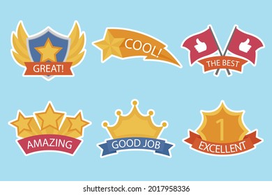 Job and great job stickers logo. School reward, encouragement sign, stamp. Student icon. Success, congrats, excellent work label. Awesome homework, well done. Educational kids design. Vector art. 