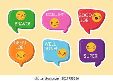 Job and great job stickers logo. School reward, encouragement sign, stamp. Student icon. Success, congrats, excellent work label. Awesome homework, well done. Educational kids design. Vector art. 