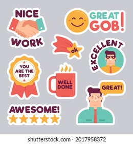 Job and great job stickers logo. School reward, encouragement sign, stamp. Student icon. Success, congrats, excellent work label. Awesome homework, well done. Educational kids design. Vector art. 