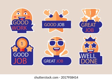 Job and great job stickers logo. School reward, encouragement sign, stamp. Student icon. Success, congrats, excellent work label. Awesome homework, well done. Educational kids design. Vector art. 