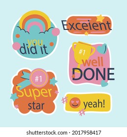 Job and great job stickers logo. School reward, encouragement sign, stamp. Student icon. Success, congrats, excellent work label. Awesome homework, well done. Educational kids design. Vector art. 