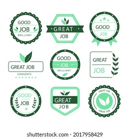 Job and great job stickers logo. School reward, encouragement sign, stamp. Student icon. Success, congrats, excellent work label. Awesome homework, well done. Educational kids design. Vector art. 