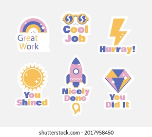 Job and great job stickers logo. School reward, encouragement sign, stamp. Student icon. Success, congrats, excellent work label. Awesome homework, well done. Educational kids design. Vector art. 