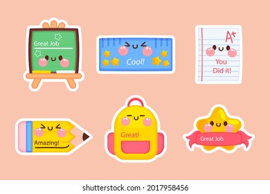 Job and great job stickers logo. School reward, encouragement sign, stamp. Student icon. Success, congrats, excellent work label. Awesome homework, well done. Educational kids design. Vector art. 