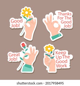 Job and great job stickers logo. School reward, encouragement sign, stamp. Student icon. Success, congrats, excellent work label. Awesome homework, well done. Educational kids design. Vector art. 