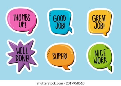 Job and great job stickers logo. School reward, encouragement sign, stamp. Student icon. Success, congrats, excellent work label. Awesome homework, well done. Educational kids design. Vector art. 