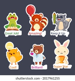 Job and great job stickers logo. School reward, encouragement sign, stamp. Student icon. Success, congrats, excellent work label. Awesome homework, well done. Educational kids design. Vector art. 