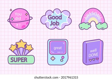 Job and great job stickers logo. School reward, encouragement sign, stamp. Student icon. Success, congrats, excellent work label. Awesome homework, well done. Educational kids design. Vector art. 