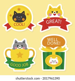 Job and great job stickers logo. School reward, encouragement sign, stamp. Student icon. Success, congrats, excellent work label. Awesome homework, well done. Educational kids design. Vector art. 