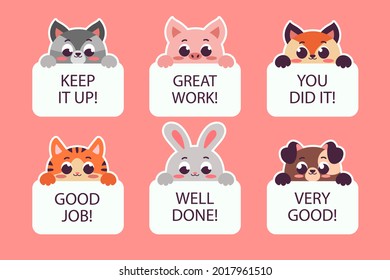 Job and great job stickers logo. School reward, encouragement sign, stamp. Student icon. Success, congrats, excellent work label. Awesome homework, well done. Educational kids design. Vector art. 