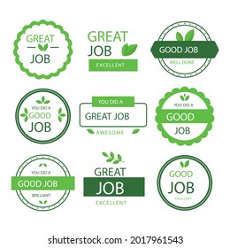 Job and great job stickers logo. School reward, encouragement sign, stamp. Student icon. Success, congrats, excellent work label. Awesome homework, well done. Educational kids design. Vector art. 