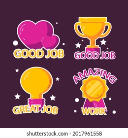 Job and great job stickers logo. School reward, encouragement sign, stamp. Student icon. Success, congrats, excellent work label. Awesome homework, well done. Educational kids design. Vector art. 