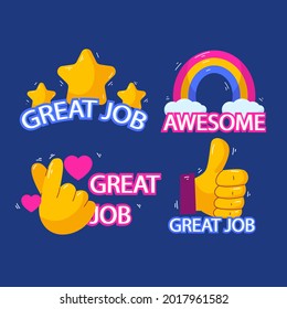 Job and great job stickers logo. School reward, encouragement sign, stamp. Student icon. Success, congrats, excellent work label. Awesome homework, well done. Educational kids design. Vector art. 