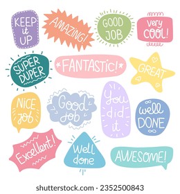 Job and great job stickers logo. School reward, encouragement sign, stamp.  Educational kids design. Vector illustration.