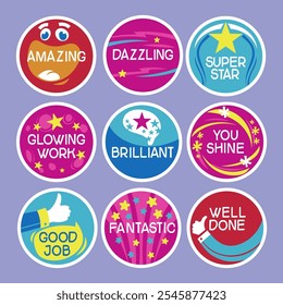 Job and great job stickers logo. School and employee reward