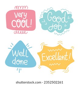 Job and great job stickers logo. Student icon. School reward, encouragement sign, stamp. Educational kids design. Vector illustration.