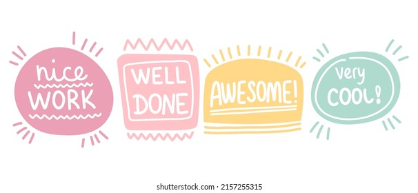 Job and great job stickers. School reward, encouragement stamp. Student icon. Vector illustration