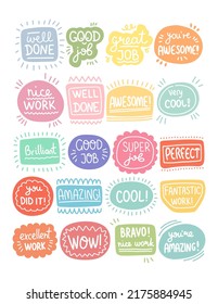 Job and great job stickers set vector illustration