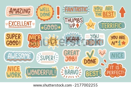 Job and great job stickers set vector illustration