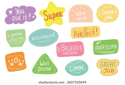 Job and great job stickers vector illustration. School reward, encouragement sign, stamp. Educational kids design.