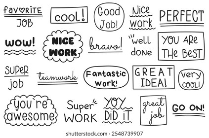 Job and great work stickers. Student icon.  Success, nice job, excellent work, well done. Vector illustration