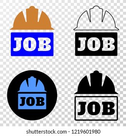 Job helmet EPS vector icon with contour, black and colored versions. Illustration style is flat iconic symbol on chess transparent background.