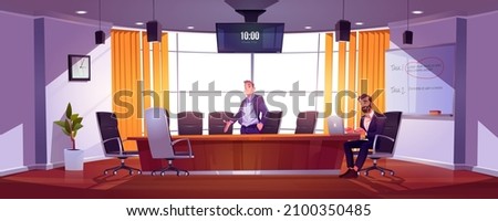 Job hire, hr manager, employer invite candidate in office vacant place. Businessman with laptop sit at desk reading applicant cv or head hunting. Human resources recruiting Cartoon vector illustration