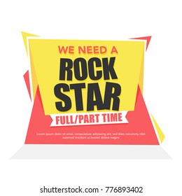 Job Hiring Advertisement Poster or Banner Design with text We Need A Rockstar.