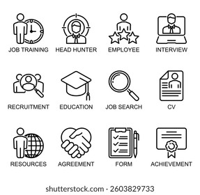 Job Hiring icon set vector for recruitment, office, corporate, app, web, work, job, business, etc.