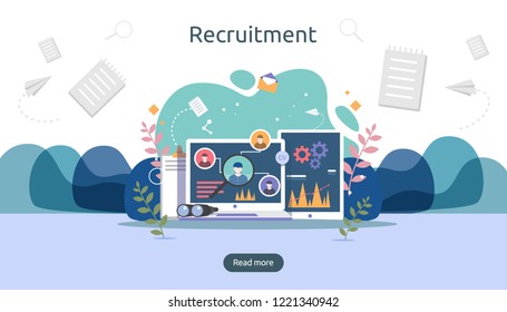 Job hiring and online recruitment concept with tiny people character. agency interview. select a resume process. template for web landing page, banner, presentation, social media. Vector illustration